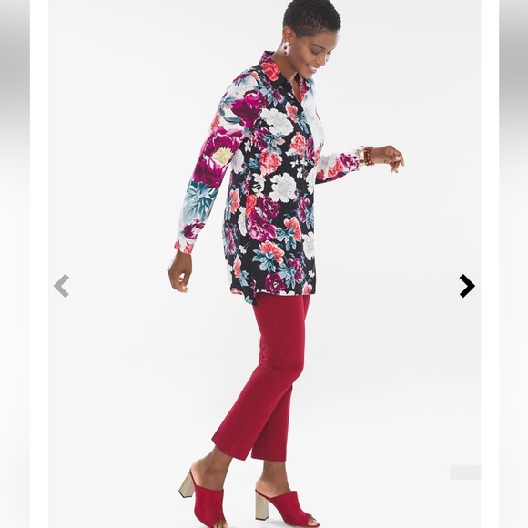 Chicos rose print tunic blouse top button up long sleeve color block 2 US 12/14 - Picture 4 of 10